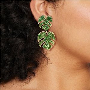 Baublebar SugarFix Monstera Leaf Beaded Statement Fond Of Fronds Earrings NWT